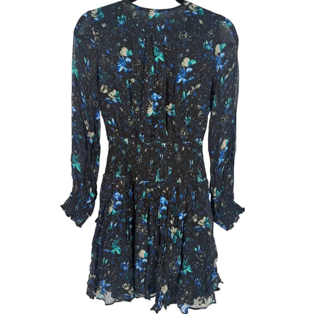 NWT Anthropologie Ruched Floral Mini Dress Black Blue Size XS Fairy Feminine - Picture 6 of 15